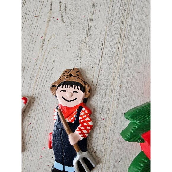 Vintage ceramic partridge pear snowman star Farmer gingerbread ornament set - Picture 6 of 7